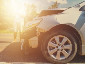 damaged front end of a car after an accident