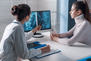 catastropic injury victim meeting with her doctor